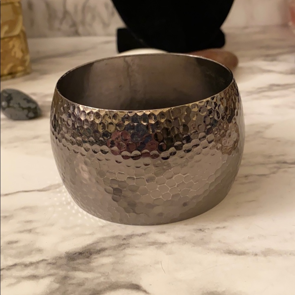 Heavy hammered gun metal wide domed bangle